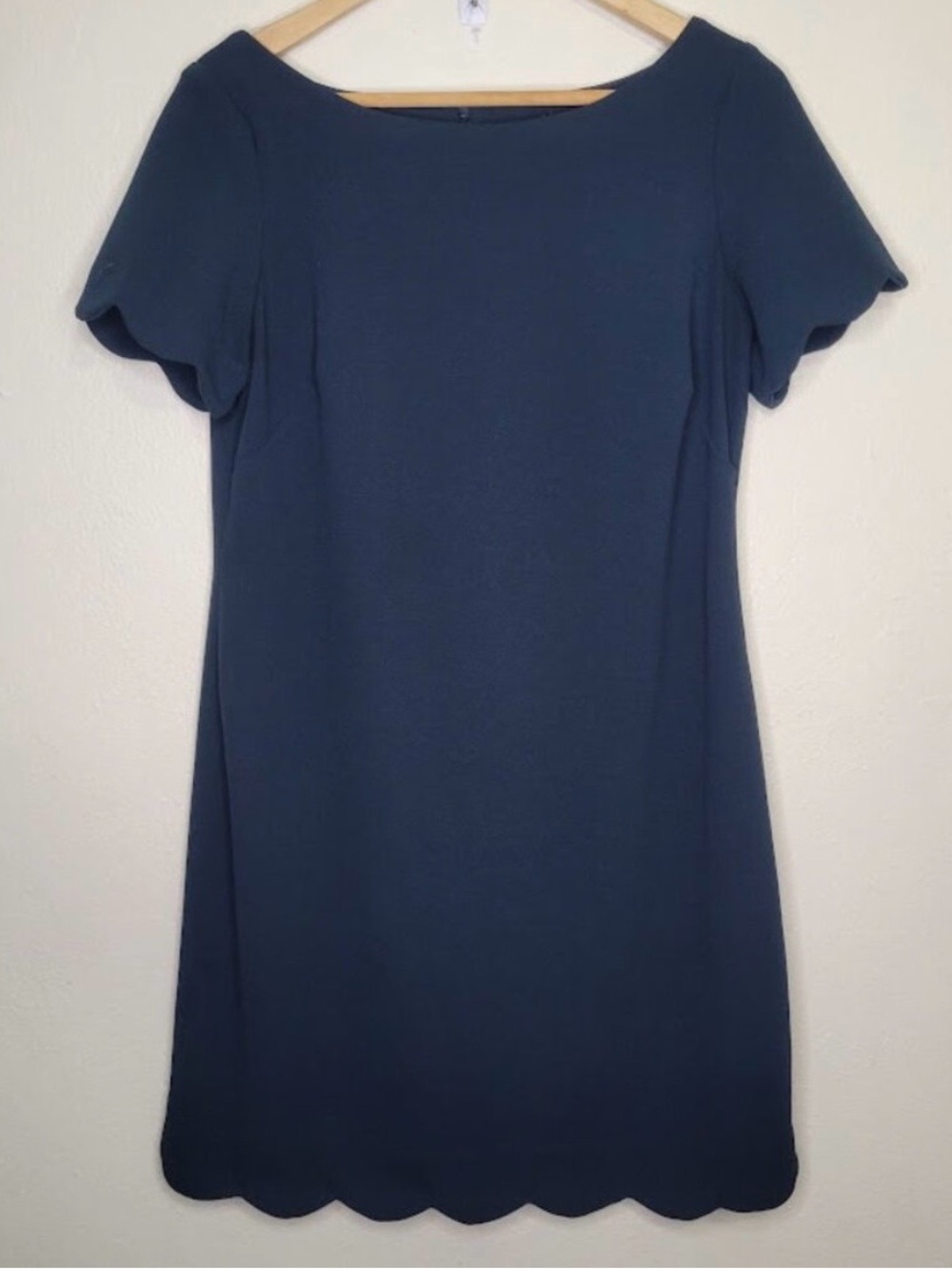 Anne Klein Navy Blue Scallop Hem Dress